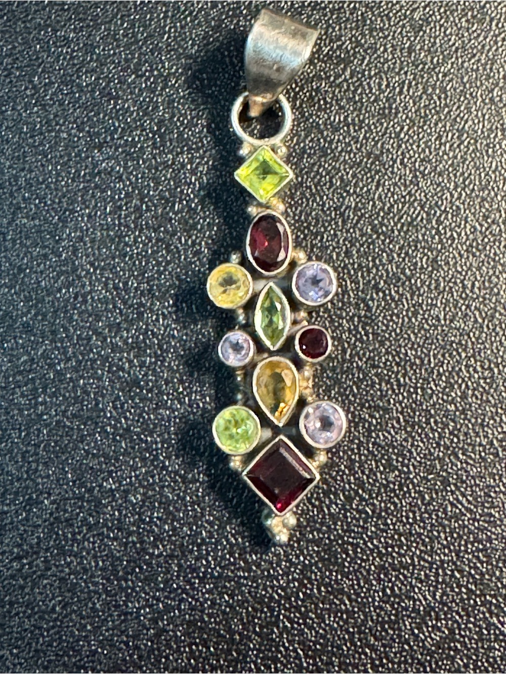 925 Sterling Silver Multi Shape Garnet Peridot Amethyst Pendant
